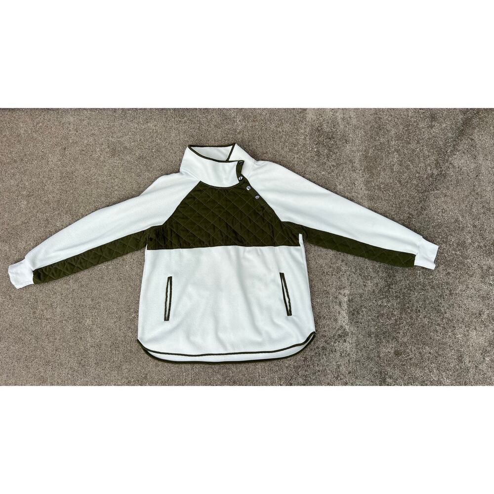 Vanilla Bay Quilted Fleece Pullover‎ Large Gorpcore Coastal Mock Snap Neck Ivory
